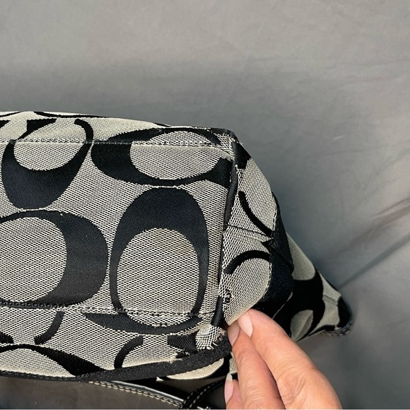 Coach Signature Stripe Black and Gray Monogram Tote Shoulder Bag - Picture 7 of 12